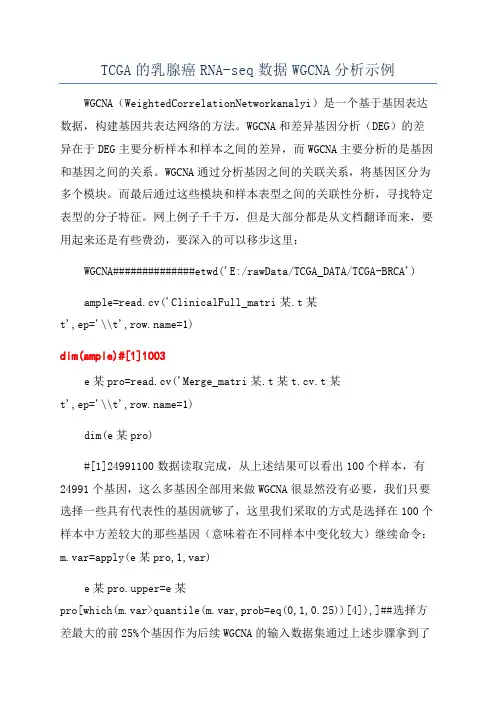 TCGA的乳腺癌RNA-seq数据WGCNA分析示例