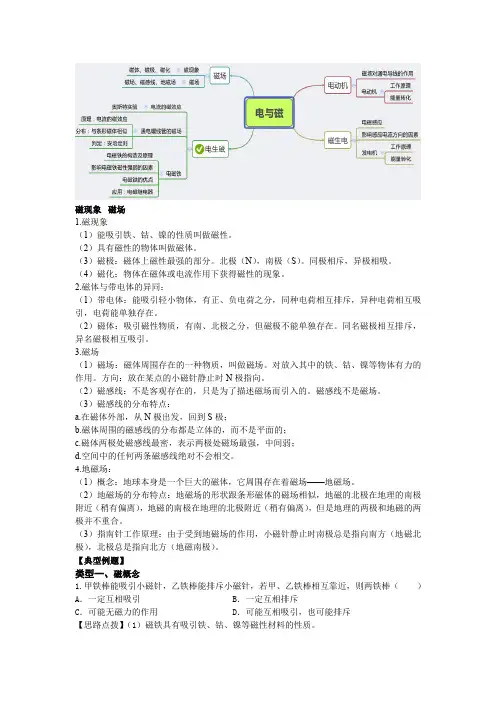 九年级物理——磁现象总结归纳练习(含答案)