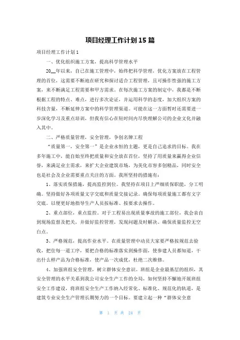 项目经理工作计划15篇