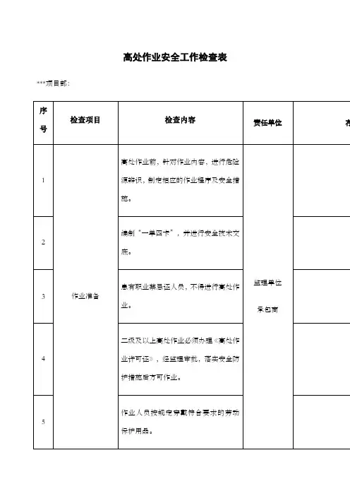 高处作业检查表