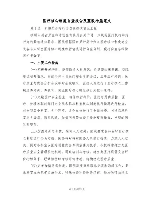 医疗核心制度自查报告及整改措施范文(5篇)