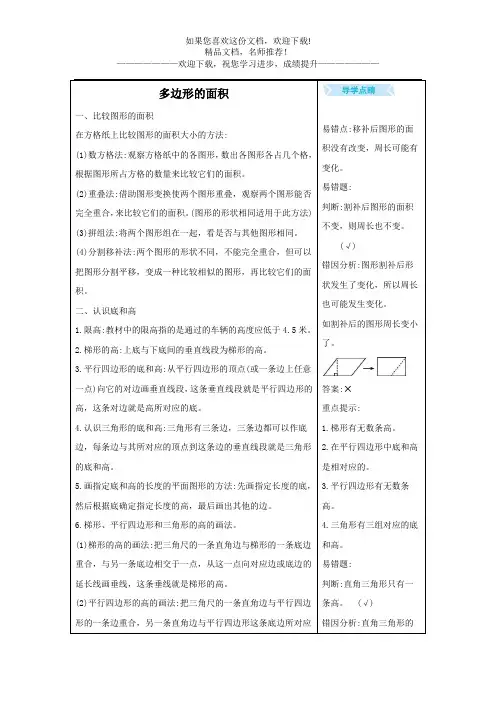 五年级数学上册4多边形的面积知识清单素材北师大版