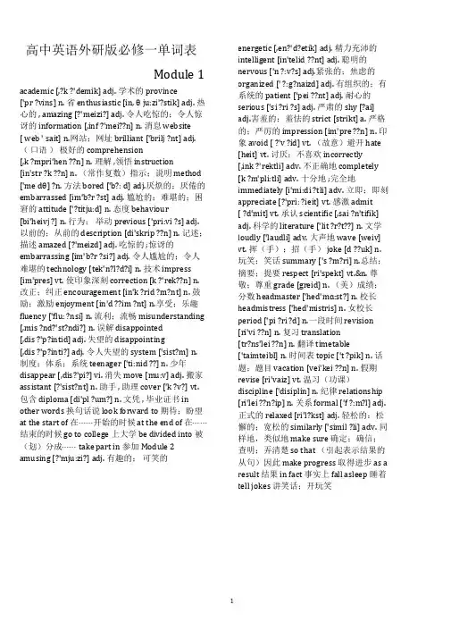 (完整)外研版高中英语必修1_重点短语及句型