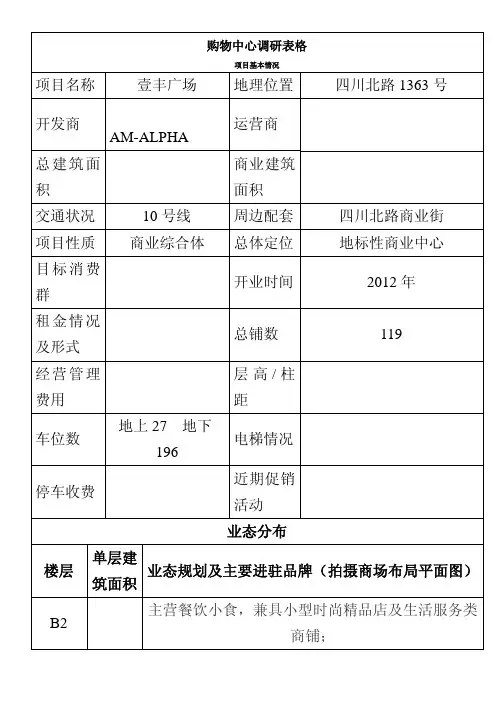 购物中心调研表格