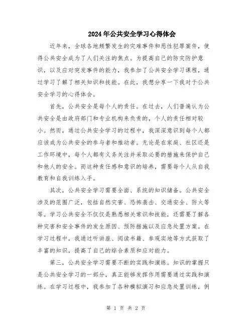 2024年公共安全学习心得体会