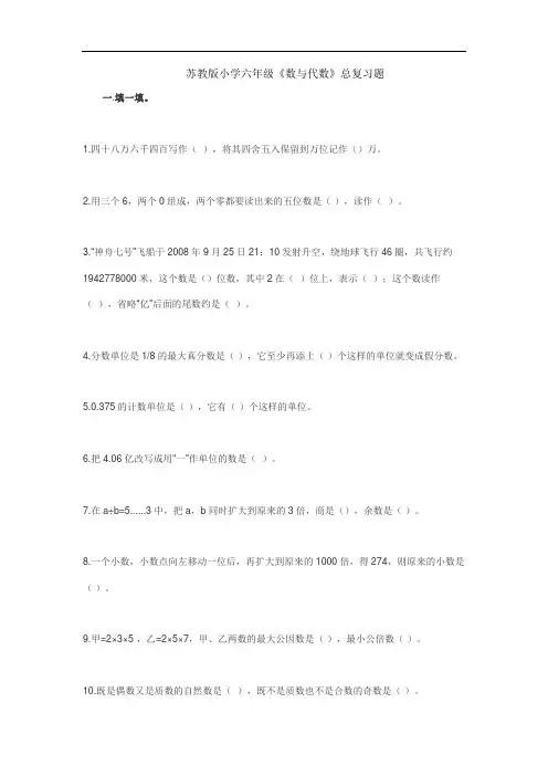 苏教版小学六年级《数与代数》总复习题