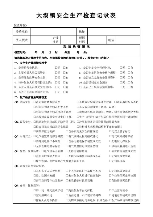 基层安全生产日常检查重点内容及记录表