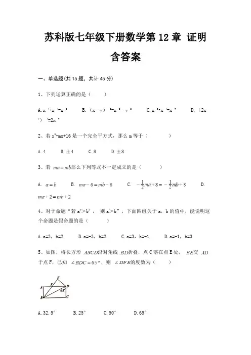 苏科版七年级下册数学第12章 证明 含答案