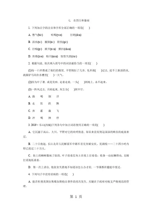 苏教版九年级语文上册同步练习： 七 在烈日和暴雨下