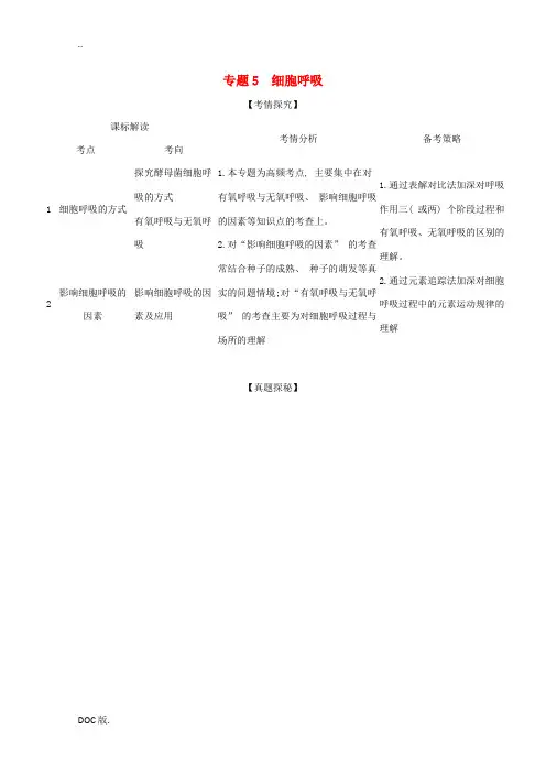广东省高考生物一轮复习 专题5 细胞呼吸精练(含解析)-人教版高三全册生物试题