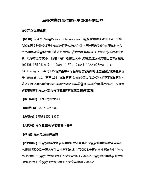 马铃薯高效遗传转化受体体系的建立