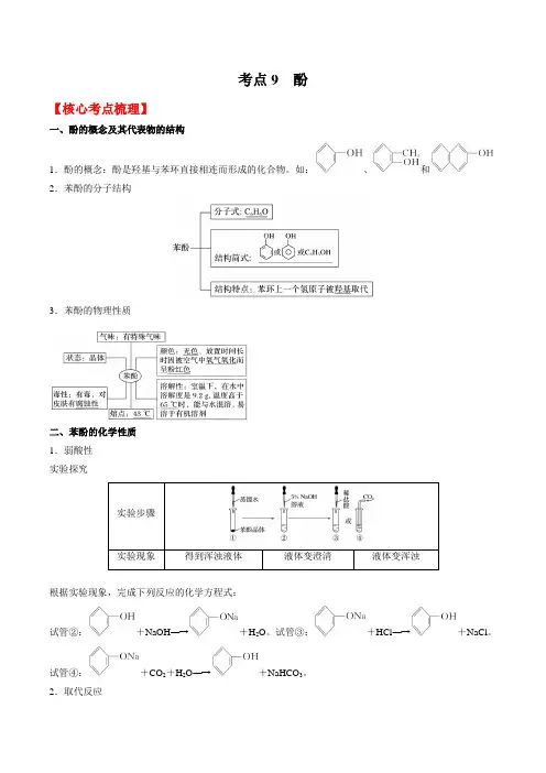 考点9酚-2021-2022学年高二化学核心考点归纳与分层测试(人教版2019选择性必修3)