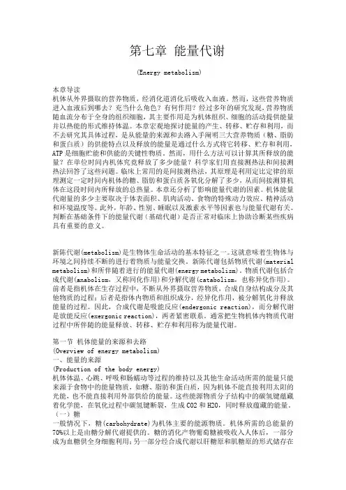 生理学教材 第七章 能量代谢