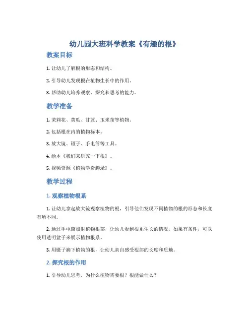 幼儿园大班科学教案《有趣的根》