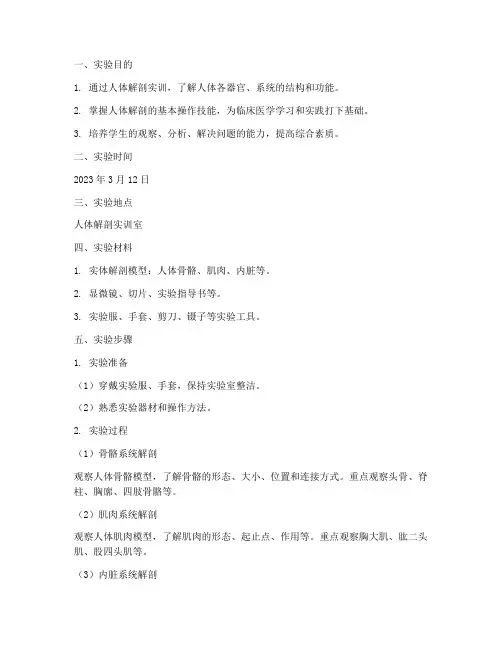 人体解剖实训课实验室报告