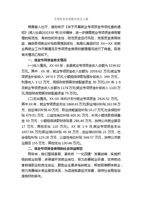 专项资金自查报告范文4篇_自查报告_