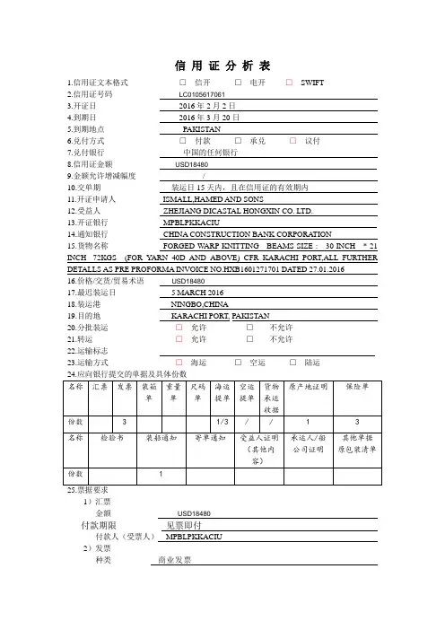 信用证分析单