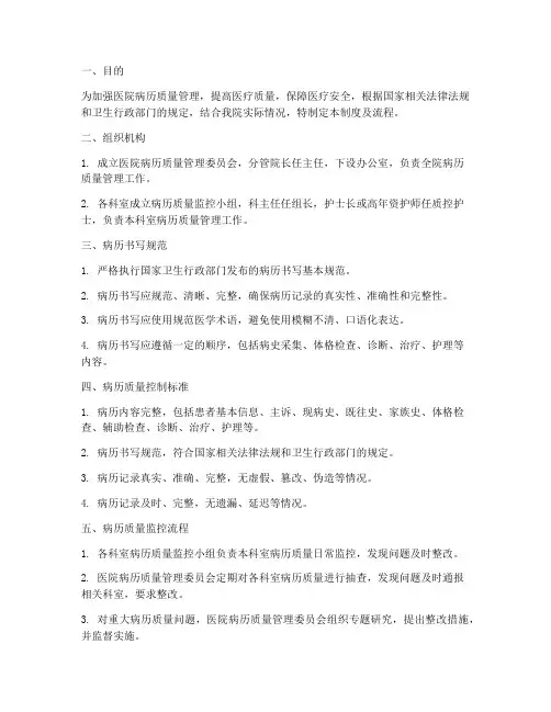 医院质控病历管理制度及流程