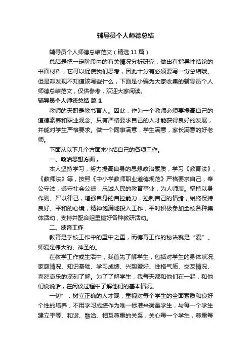 辅导员个人师德总结范文（精选11篇）
