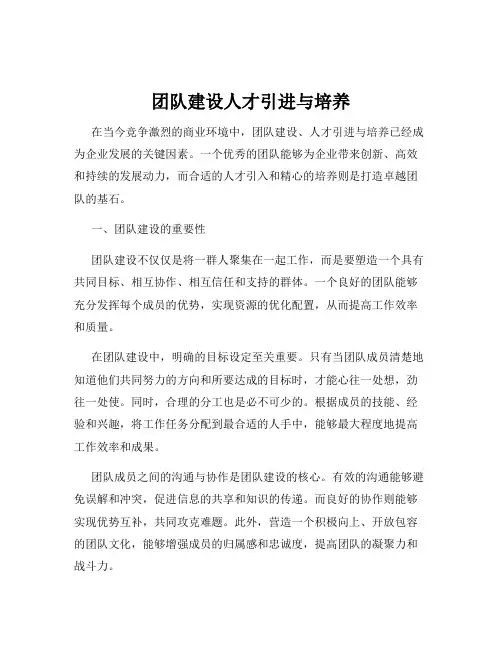 团队建设人才引进与培养