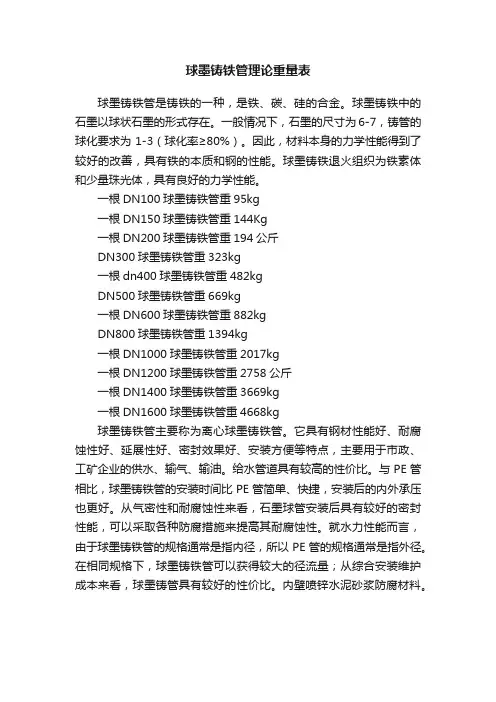 球墨铸铁管理论重量表