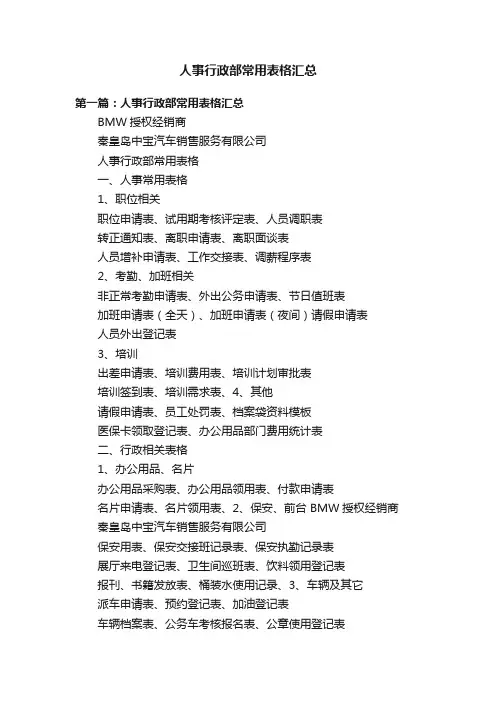 人事行政部常用表格汇总