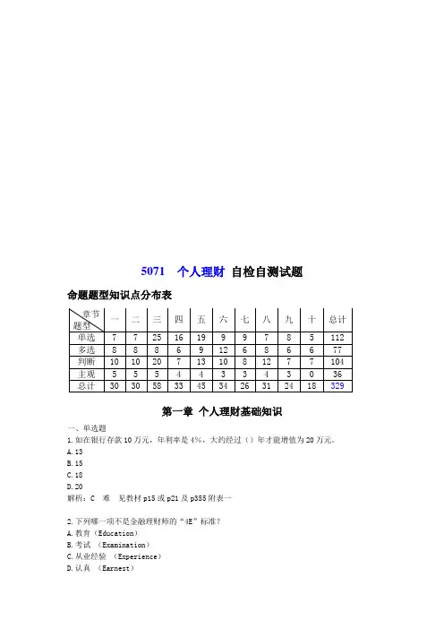 个人理财自最新检自测题