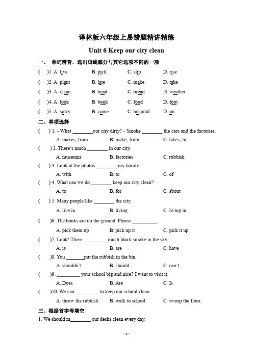 六年级上Unit6易错题精讲精练