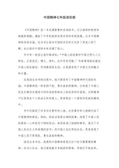 中国精神七年级读后感