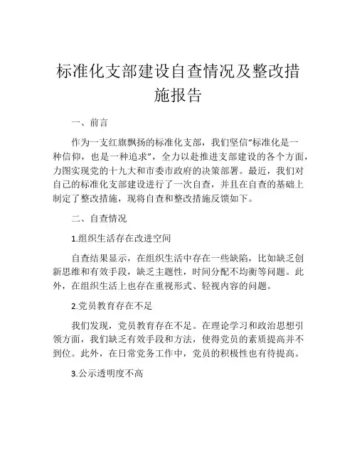 标准化支部建设自查情况及整改措施报告