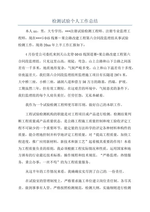 检测试验个人工作总结