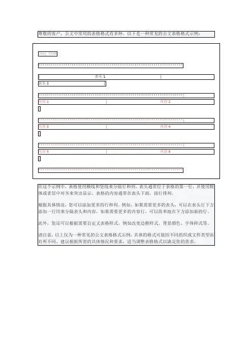 公文 表格格式