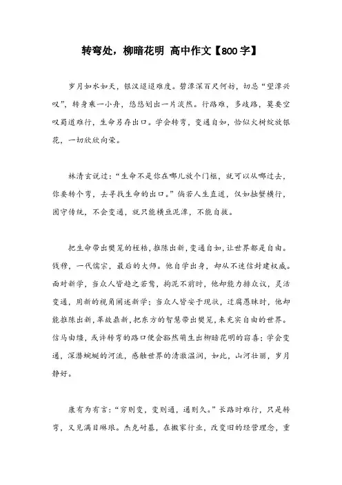 转弯处,柳暗花明 高中作文【800字】