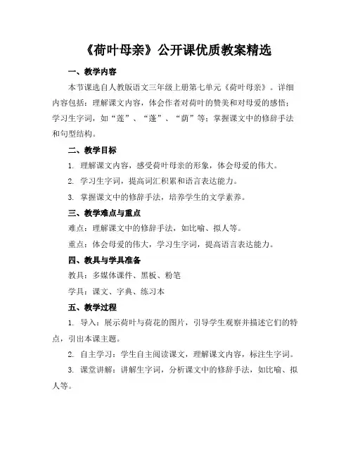 《荷叶母亲》公开课优质教案精选