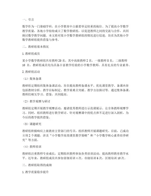 小学数学教研组情况综述