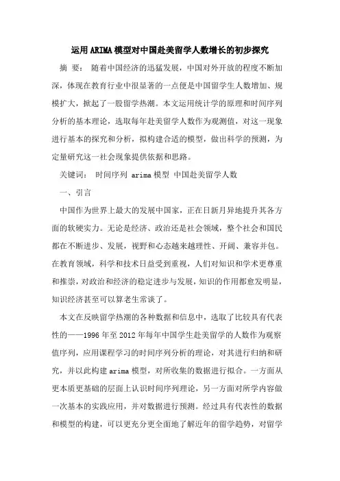 运用ARIMA模型对中国赴美留学人数增长初步