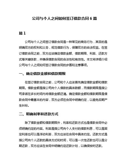 公司与个人之间如何签订借款合同6篇