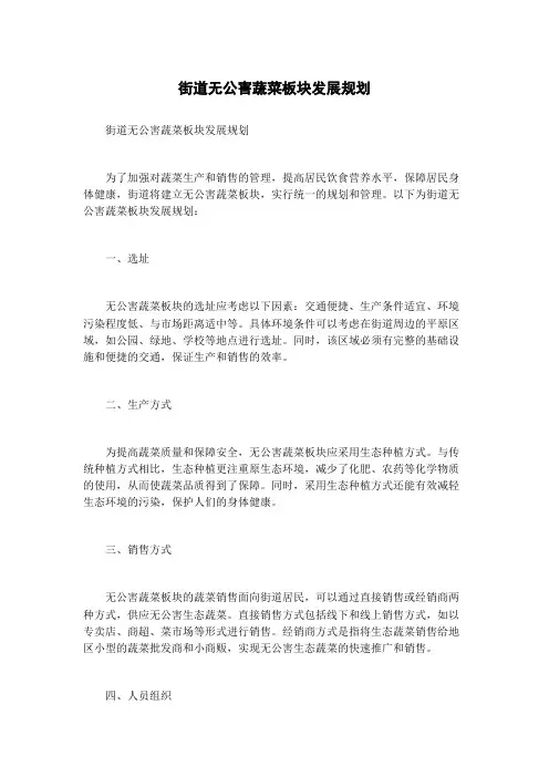 街道无公害蔬菜板块发展规划