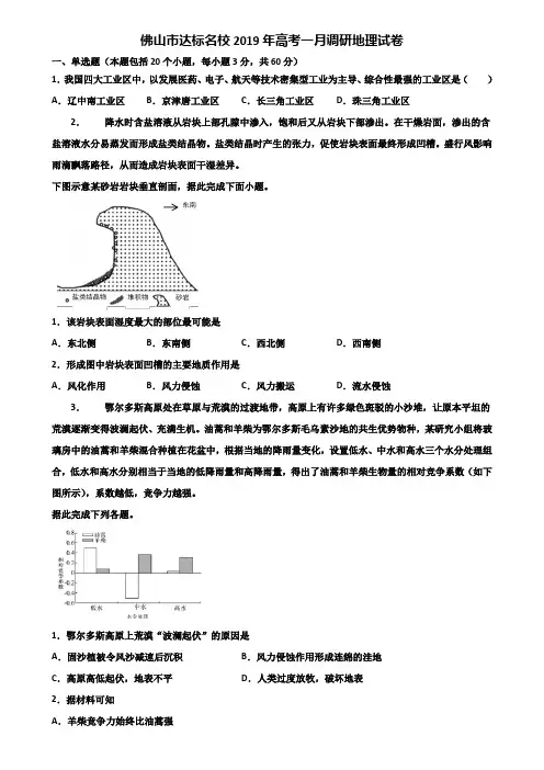 佛山市达标名校2019年高考一月调研地理试卷含解析