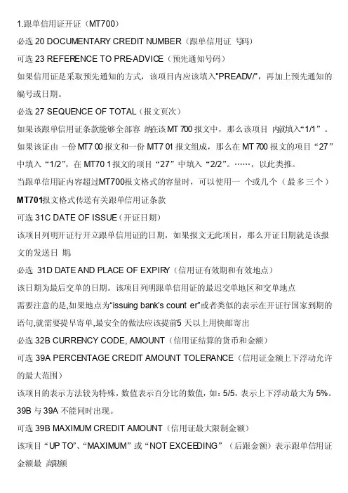 SWIFT电文信用证中常见项目表示方法