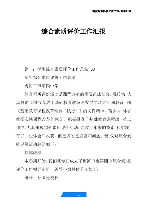 综合素质评价工作汇报