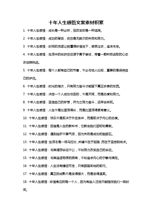 十年人生感悟文案素材积累
