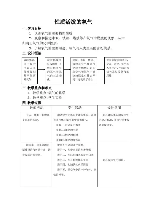 《性质活泼的氧气》教学设计