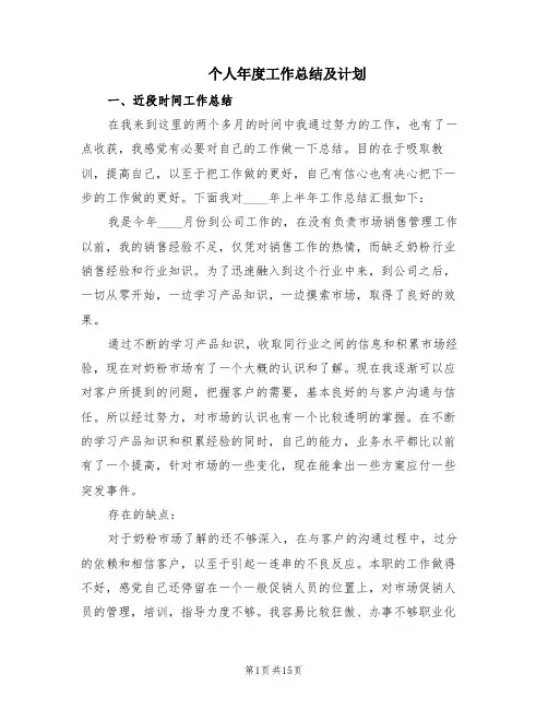 个人年度工作总结及计划(4篇)