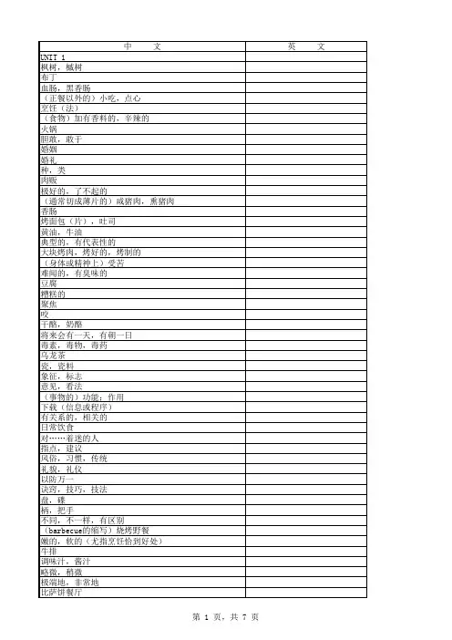 2019年秋外研版新教材单词表汉译英(必修二)
