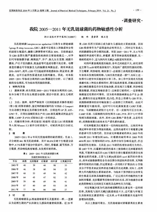 我院2005-2011年无乳链球菌的药物敏感性分析