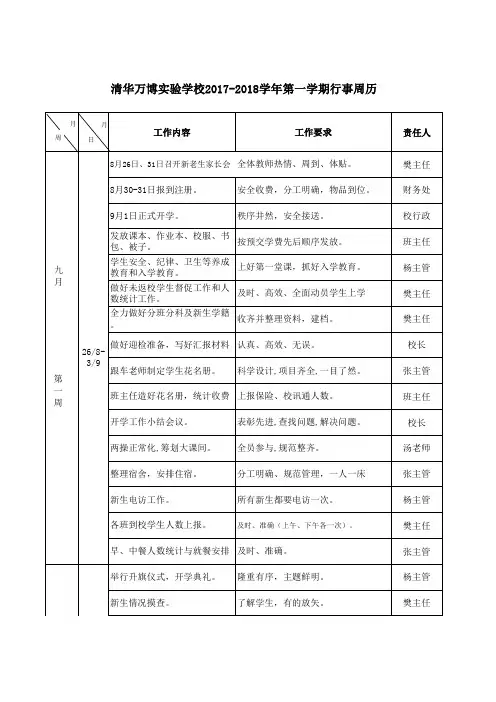 (秋季行事周历)广州市增城区清华万博实验学校第一学期行事周历
