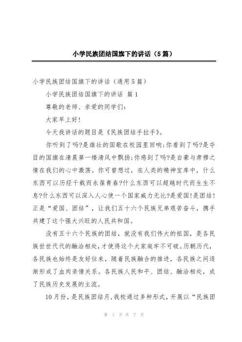 小学民族团结国旗下的讲话(5篇)