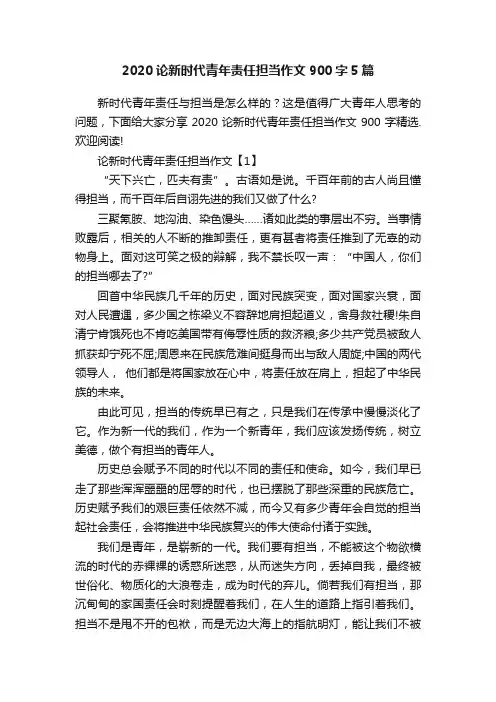 2020论新时代青年责任担当作文900字5篇