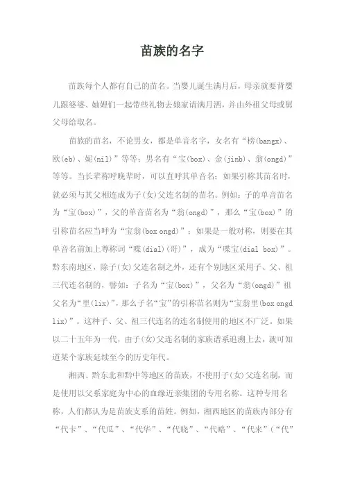 苗族的名字——精选推荐